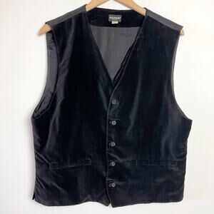 Vintage 90s Black Velvet Vest XL Cotton Quilted Whimsigoth Layering Edwardian